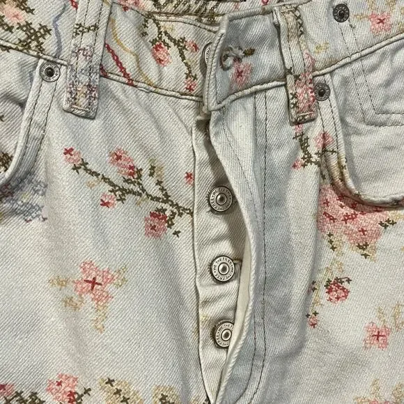 Free People We The Free Eden Slouch Jeans Cross Stitch Print Button Fly Size 27 - Picture 9 of 16